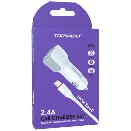 Автомобільний зарядний пристрій TORNADO L22 (2x USB / Кабель USB Type-C / 2.4A)
