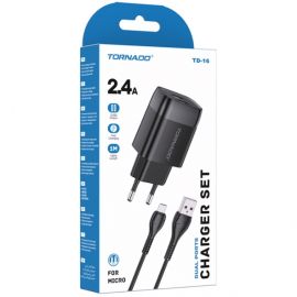 Зарядний пристрій TORNADO TD-16 (2x USB / Кабель Micro USB / 2.4A)
