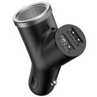 Автомобільний зарядний пристрій Baseus Y type dual USB+cigarette lighter extended 3.1 A Black