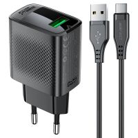 Зарядний пристрій з кабелем ACEFAST A90 QC18W GaN single USB-A charger set (P3) (EU) Black