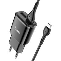 Зарядний пристрій з кабелем HOCO C88A Star round dual port charger set (Micro) 12W Black