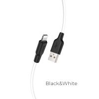 Кабель USB Lightning HOCO X21 Plus 2.4A, 1m, silicone, silicone connectors, Black+White