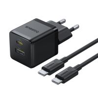 Зарядний пристрій з кабелем Baseus Palm Fast Charger C+U 30W EU Cluster Black (with Baseus Mini White Cable USB-C to USB-C 60W (20V/3A) 1m)
