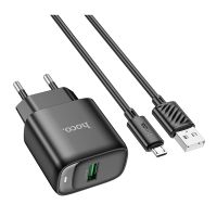 Зарядний пристрій з кабелем HOCO C140A Smart single port QC3.0 charger set (Micro)(EU) Black