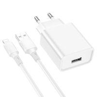 Зарядний пристрій з кабелем BOROFONE BA74A Aspirer single port charger set (iP) White