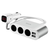 Автомобільний зарядний пристрій HOCO Z13 LCD one-pull-three Silver