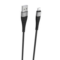 Кабель USB Lightning BOROFONE BX32 2.4A, 1m, nylon, aluminum+TPE connectors, Black