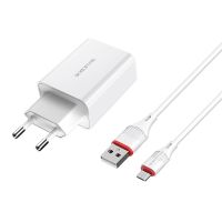 Зарядний пристрій з кабелем BOROFONE BA21A Long journey single port QC3.0 charger set (Micro) 18W White