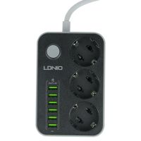 Мережевий подовжувач Ldnio SE 3631 3 розетки 220V / 6 USB 5V 3.4A 17W (1.6м) Gray