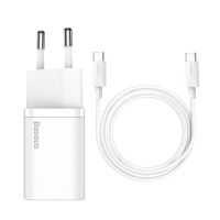 Зарядний пристрій з кабелем Baseus Super Si Quick Charger 1C 25W EU Sets White（ Mini White Cable Type-C to Type-C 3A 1m White）
