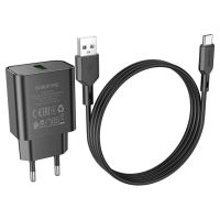 Зарядний пристрій з кабелем BOROFONE BA72A Spring single port QC3.0 charger set (Type-C) 18W Black