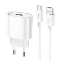 Зарядний пристрій з кабелем HOCO C109A Fighter single port QC3.0 charger set (Type-C) White