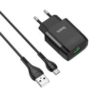 Зарядний пристрій з кабелем HOCO C72Q Glorious single port QC3.0 charger set (Micro) 18W Black