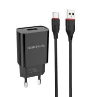 Зарядний пристрій з кабелем BOROFONE BA20A Sharp single port charger set (Type-C) 10.5W Black