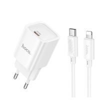 Зарядний пристрій з кабелем HOCO C148A Charm single port PD30W charger set (C to iP) (EU) White