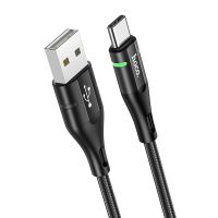 Кабель USB Type-C HOCO U93 3A, 1.2m, nylon, aluminum connectors, light indicator, Black