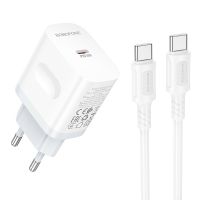 Зарядний пристрій з кабелем BOROFONE BA99A Breeze single port PD20W charger set (C to C) White