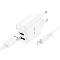 Зарядний пристрій з кабелем HOCO C141A Smart dual-port charger set (iP) White