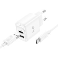 Зарядний пристрій з кабелем HOCO C141A Smart dual-port charger set (Type-C) White