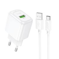 Зарядний пристрій з кабелем HOCO CS52A 18W Surplus single-port QC3.0 charger set (Type-C) White
