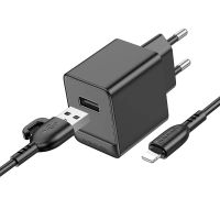 Зарядний пристрій з кабелем BOROFONE BAS11A Erudite single port charger set (iP) Black