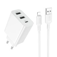 Зарядний пристрій з кабелем BOROFONE BA105A Stellar three-port charger set (iP) (EU) White