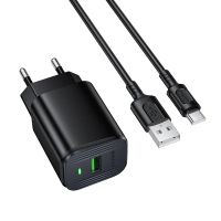 Зарядний пристрій з кабелем BOROFONE BAS82A Star single port QC3.0 charger set (Type-C) (EU) Black