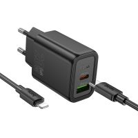Зарядний пристрій з кабелем HOCO N61 Gentle PD20W+QC3.0 charger set (C to iP) Black
