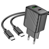Зарядний пристрій з кабелем HOCO CS23A Sunlight dual-port PD30W+QC3.0 charger set (Type-C to Type-C)(EU) Black