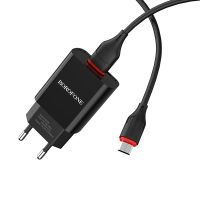 Зарядний пристрій з кабелем BOROFONE BA20A Sharp single port charger set (Micro) 10.5W Black