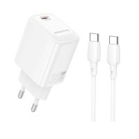 Зарядний пристрій з кабелем BOROFONE BN28 Fuente single port PD30W charger set (C to C) (EU) White