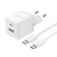 Зарядний пристрій з кабелем Baseus Palm Fast Charger C+U 30W EU Moon White (with USB-C to USB-C 60W (20V/3A) 1m Moon White)