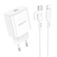 Зарядний пристрій з кабелем BOROFONE BA81A single port PD20W charger set (C to iP) (EU) White