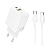 Зарядний пристрій з кабелем BOROFONE BN27 Fuente PD20W+QC3.0 charger set (C to C) (EU) White