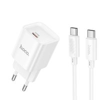 Зарядний пристрій з кабелем HOCO C146A Charm single port PD20W charger set (C to C) (EU) White