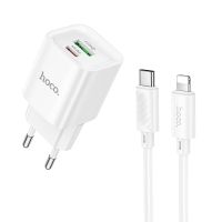 Зарядний пристрій з кабелем HOCO C147A Charm PD20W+QC3.0 charger set (C to iP)(EU) White
