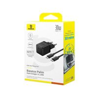 Зарядний пристрій з кабелем Baseus Palm Fast Charger 1C 30W EU Cluster Black(With: Baseus Mini White Cable C to C 60W(20V/3A) 1m