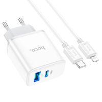 Зарядний пристрій з кабелем HOCO C105A Stage dual port PD20W+QC3.0 charger set (C to iP)(EU) White