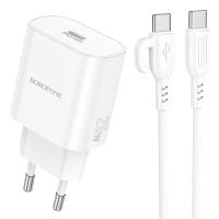 Зарядний пристрій з кабелем BOROFONE BA82A Platinum single port PD25W charger set (C to C)(EU) White