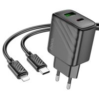 Зарядний пристрій з кабелем HOCO CS23A Sunlight dual-port PD30W+QC3.0 charger set (C to iP)(EU) Black