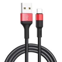 Кабель USB Type-C HOCO X26 2A, 18W 1m, nylon,  aluminum connectors, Black+Red