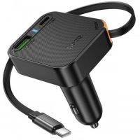 Автомобільний зарядний пристрій HOCO NZ18 Guardian PD65W(2C1A) with retractable cable Black