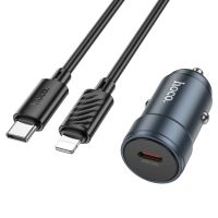 Автомобільний зарядний пристрій HOCO Z57 Glorious single-port PD30W set (C to iP) Metal Gray