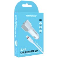 Автомобільний зарядний пристрій TORNADO L22 (2x USB / Кабель USB Lightning / 2.4A)