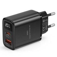 Зарядний пристрій WIWU 20W Firefly GaN Fast Charger 1A+1C with digital display Wi-G009 EU Black